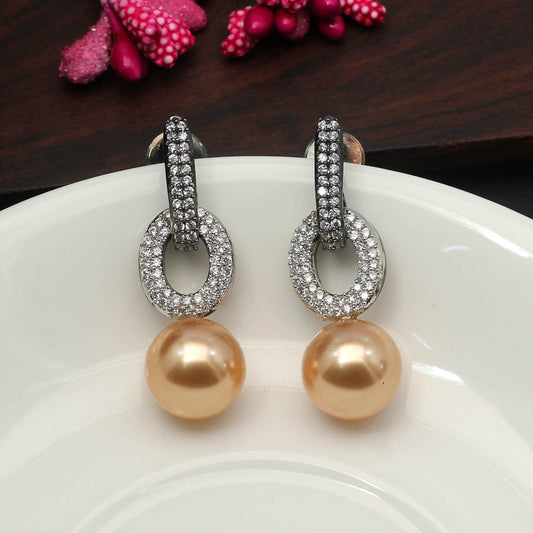 Gold Drop Earrings with American Diamond