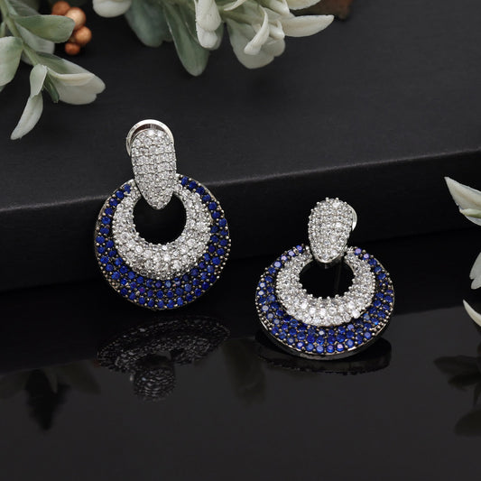 Blue Hoop Earrings with American Diamond